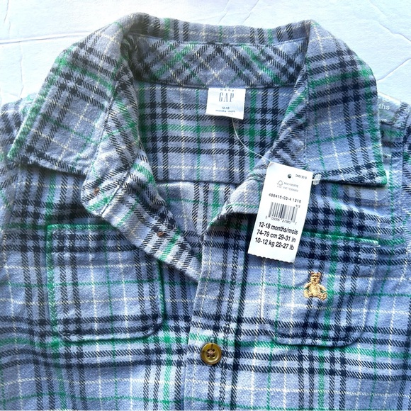 Gap Baby Long Sleeve Blue Plaid Bodysuit Size 12 - 18 Months NWT - Picture 3 of 7